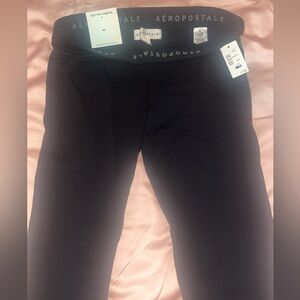 NEW W/ Tags Aeropostale Women’s Leggings Medium Black Logo On Band Spandex/Polye